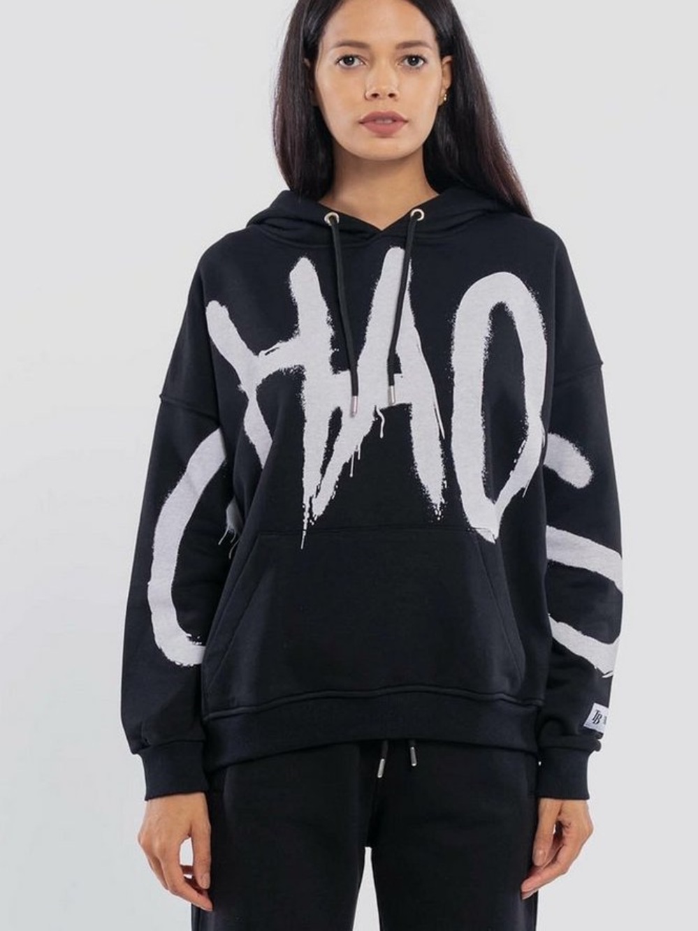 KA JK Attire CHAOS Black Hoodie Long Sleeve Pullover Streetwear Size Medium